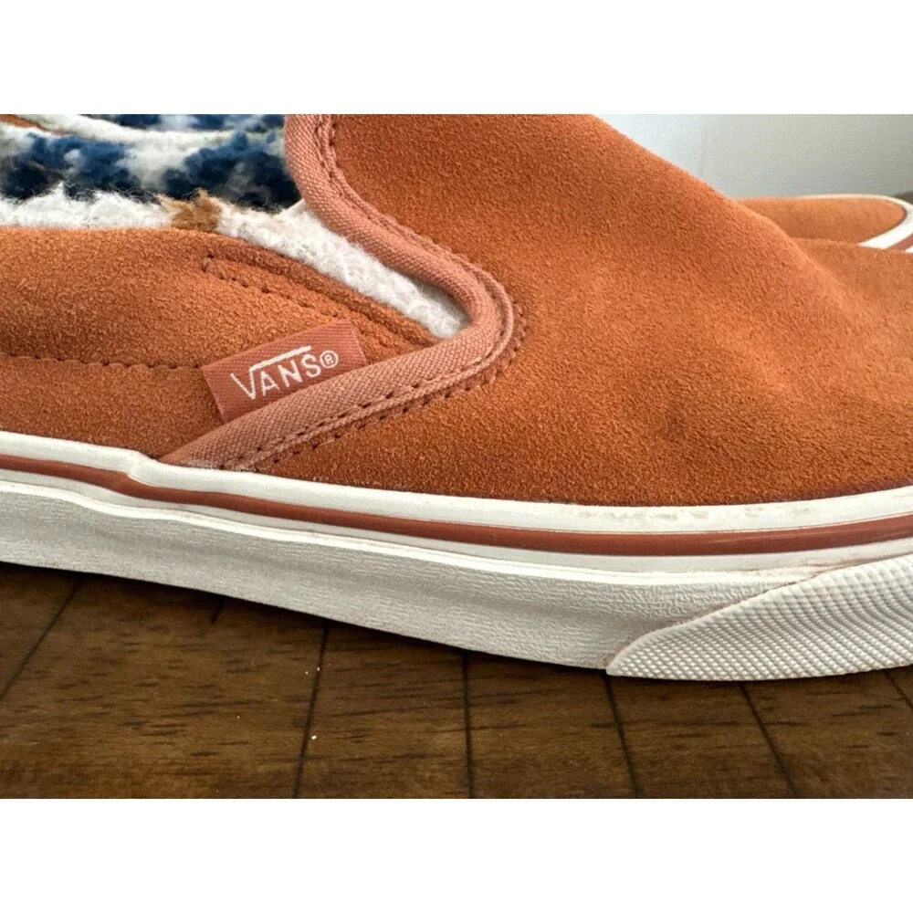 Vans Classic Slip-On Sherpa Lined Suede Rust Orange Men's 6.5 Women's 8 EU 38.5